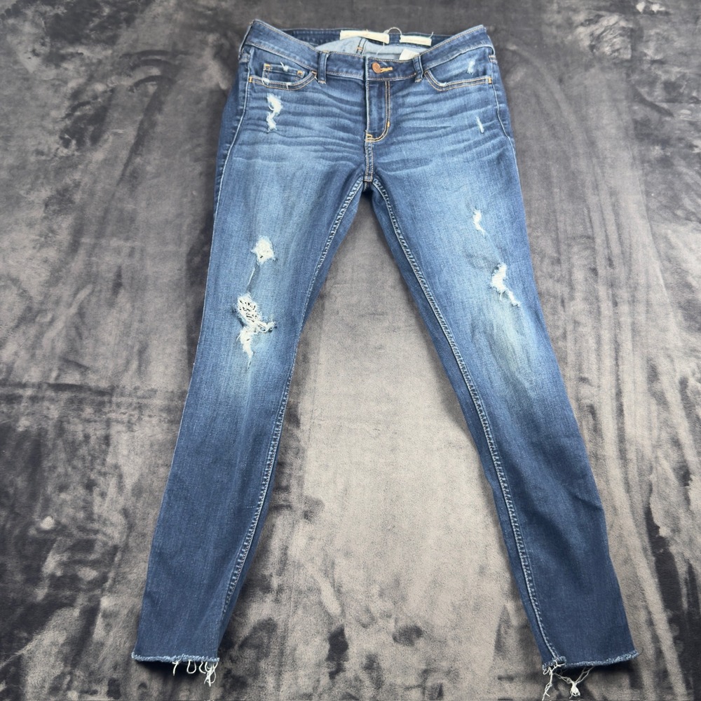 Hollister Low Rise Super Skinny Jeans Womens 7S Blue Distressed Raw Hem